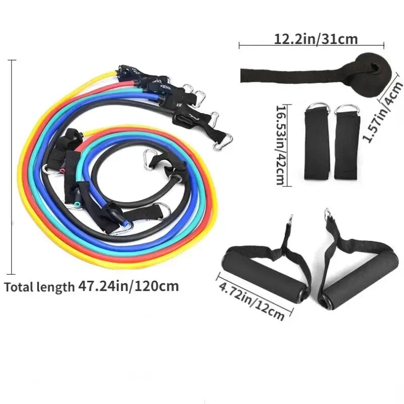 11pcs/Set Pull Rope, Resistance Bands, Portable Fitness Equipment, Ankle Strap, Chest Expander, Elastic Exercise Band 7 Sister Stars LLC