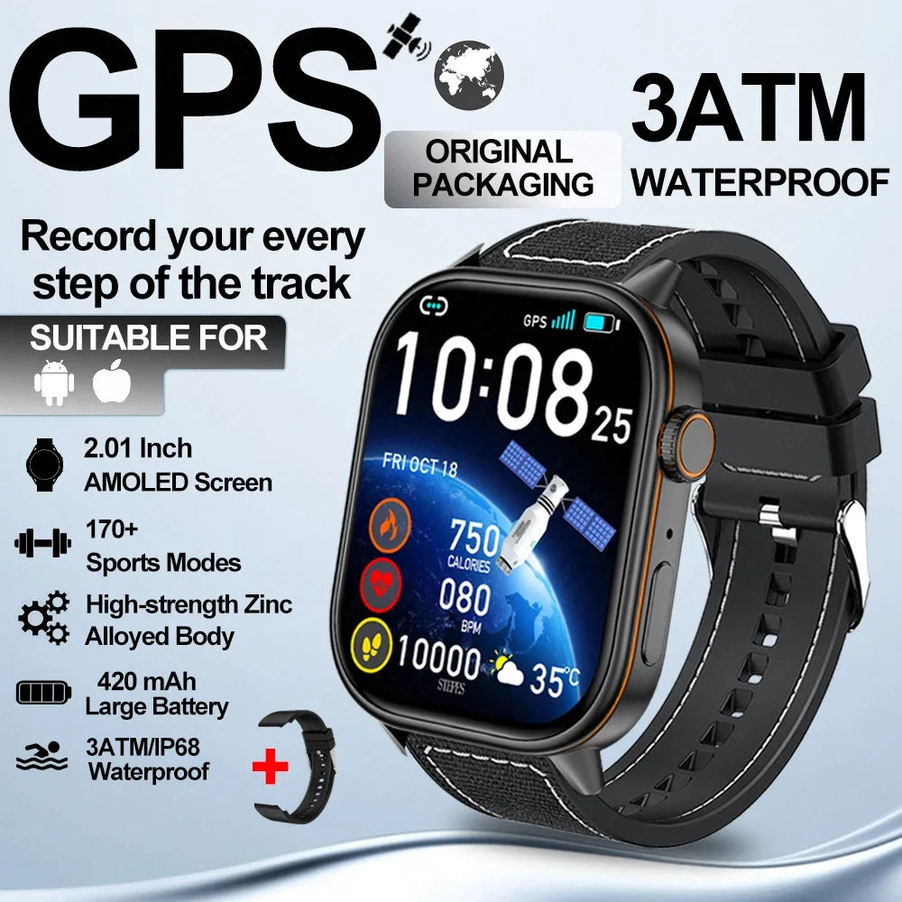 2025 New Built-in GPS Outdoor Smart Watch 2.01''HD Screen178+sports  Health Monitoring Bluetooth Call lP68 Waterproof Smartwatch